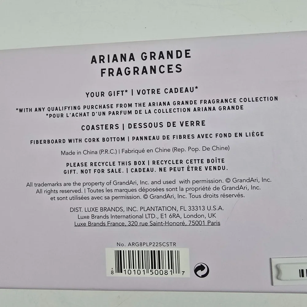 Ariana Grande Fragrances Record Coasters 6 Piece Set Cloud Limited Edition NEW